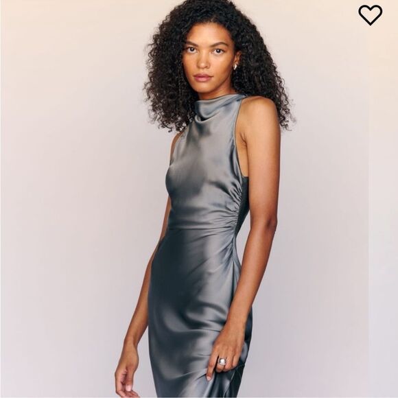 Reformation Casette Maxi Silk Dress “Shale” Open Back Cut-out Sz10 NWT - Picture 9 of 10